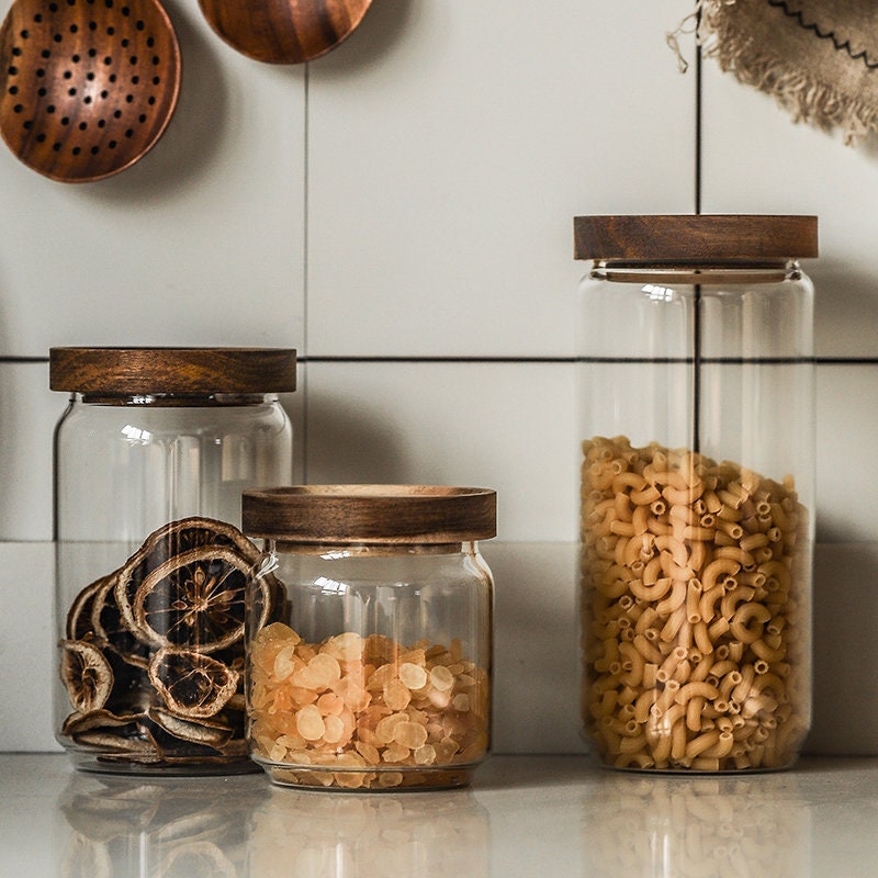 Glass Storage Containers With Acacia Wood Sealing Lids Uk Glass Storage Containers With Acacia, Ceramic Storage Jars With Wooden Lids Uk