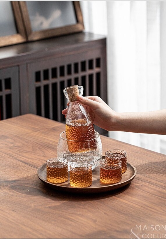 Japanese Glass Sake Set With Warmer Handmade Sake Set Sake Etsy