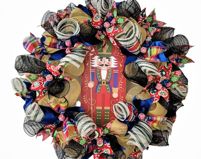 Featured listing image: Christmas wreath, Nutcracker wreath, christmas nutcracker wreath, christmas wreath for front door, winter wreath, christmas decoration
