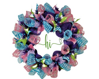 Welcome wreath, Hi, spring wreath, Hi door hanger, Front door Hi wreath, summer wreath