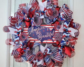 Patriotic Wreath, 4th of July, American the Beautiful, Veterans Day, Memorial day, Labor Day, USA Wreath, Military Wreath, Rustic Wreath