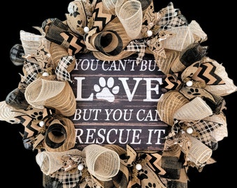 Dog deco mesh wreath, pet wreath, pet door hanger, dog door hanger, dog wreath, rescue wreath, rescue door hanger, puppy wreath
