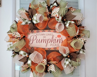Fall Wreath, Autumn leaves, Thanksgiving wreath, Autumn wreath, pumpkin wreath, fall decorations, thanksgiving decorations