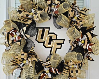 UCF wreath, ucf decor, University of Central Florida, UCF Deco mesh wreath, UCF Knights, Knights wreath,