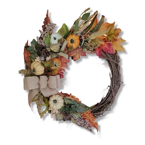 Fall wreath, Pumpkin wreath, Fall grapevine wreath, Fall door hanger, Floral grapevine wreath, Fall floral wreath, Autumn grapevine wreath