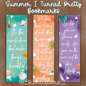 Summer I Turned Pretty Bookmarks | Jenny Han Bookmarks | Stocking Stuffer | Gift under 10 | Gift for her
