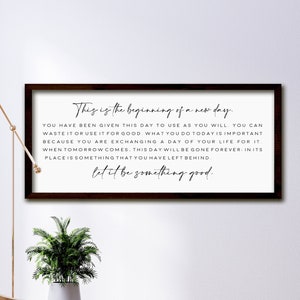 Dies ist der Anfang eines neuen Tages Zeichen | Motivierende Wanddekoration | Inspirierende Zeichen |  Wohnzimmer Wand Dekor | Mehrfarbige Optionen