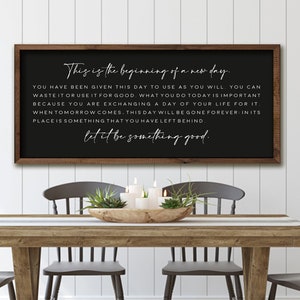 Letrero "Este es el comienzo de un nuevo día" / Decoración de pared motivacional / Letreros inspiradores / Decoración de pared para sala de estar / Fondo negro