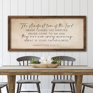 El amor constante es grande, tu fidelidad es señal / Decoración de sala de estar / Letrero de versículo bíblico / Arte de pared de las Escrituras / Fondo de papel antiguo