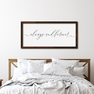 Placa para quarto principal, sempre e para sempre, decoração para quarto principal, decoração de parede para quarto, placa com moldura de madeira