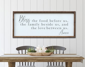 40% KORTING Zegen het eten voor ons de familie naast ons Amen Sign Wedding sign wand decor Boerderij teken