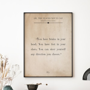 Oh, die Orte, an die du gehen wirst! Zeichen , Buch Seite Zeichen , Theodor Seuss Geisel Wandkunst , Zeichen für Haus , Home Decor Zeichen