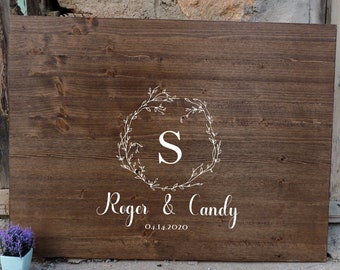 Alternativa de libro de visitas de boda rústica / Diseño de nombre de caligrafía / Decoración de boda rústica / Signo de libro de visitas de madera / Invitado de regalo de boda de campo