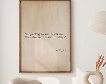 Framed Motivational Quote Art – "Stop Acting So Small" Rumi Inspirational Transparent Wall Decor