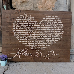 10th Anniversary Gift Printing Wood Wedding Song Sign, First Dance Lyrics, Wedding Lyrics, Heart Shaped Couples Song, valentines day gift