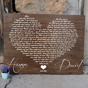 10th Anniversary Gift Printing Wood Wedding Song Sign , First Dance Lyrics, Your Song Lyrics , Heart Shaped  Song, valentines day gift