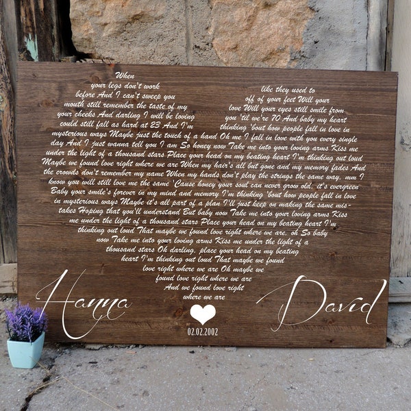 10th Anniversary Gift Printing Wood Wedding Song Sign , First Dance Lyrics, Your Song Lyrics , Heart Shaped  Song, valentines day gift