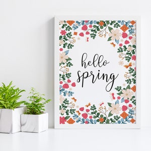 Floral Hello Spring Sign: Handmade Pine Framed Wall Art