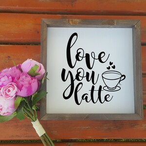 Letrero "Te amo Latte" - Decoración de letreros de café - Letrero de café Pot Head - Decoración de café - Decoración de cocina rústica - Letrero de cocina rústica