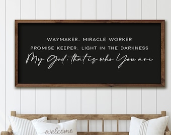 Waymaker sign, living room wall decor, waymaker miracle worker wood sign, worship song sign, Inspirational sign, Black Background