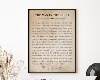 The Man in the Arena Sign: Inspirational Pine Wood Frame, Home Decor