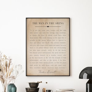 The Man in the Arena Sign: Inspirational Pine Wood Frame, Home Decor