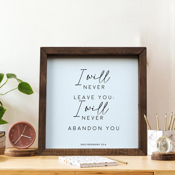 40% OFF Bible Verse Wall Art | I will never leave you; I will never abandon you wood sign | Religious Wooden Frame