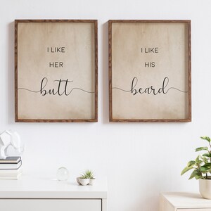 Letreros para él y para ella, decoración rústica para dormitorio, marcos de madera de pino hechos a mano.