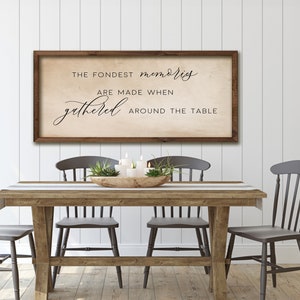 The Fondest Memories Are Made Gathered Around The Table, Dining Room Sign, Dining Room Wall Art Home decor, Old Paper Background