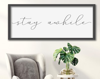 "Stay Awhile" Farmhouse Wood Sign By Flowershave357 - Rustic Home Decor Wall Plaque In 3 Sizes - View #3