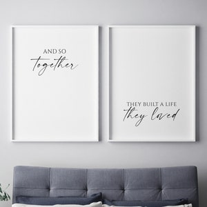 40% OFF Personalized wedding gift for couple-and so together they built a life they loved sign, Wall decor over the bed, Set of two