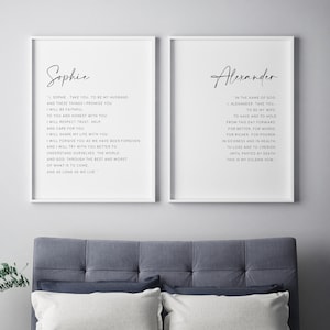 Custom Wedding Vows Print Set of 2, Personalized Wedding Vow Wall Art, His and Her Vows, Anniversary Gift for Couple, Wedding Keepsake,