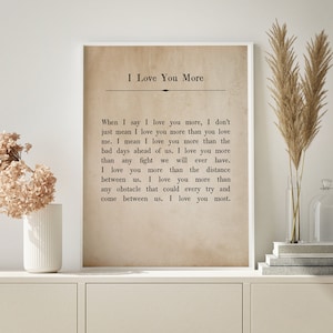 I Love You More Sign: Romantic Bedroom Wall Art, Handmade Pine Frame