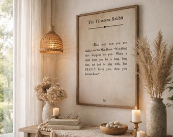 Velveteen Rabbit Quote Framed Art, Vintage Book Print, Nursery Decor, Rustic Farmhouse Poster