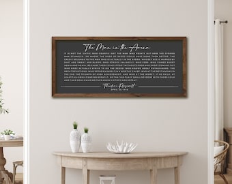 The Man in the Arena Inspirational signs with black background | Home decor sign | Office wall decor | Motivational signs | Office signs