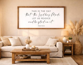 This is the Day That the Lord Has Made Sign | Rustic Wood Wall Decor, Bible Verse Psalm 118:24, Living Room, Farmhouse Sign