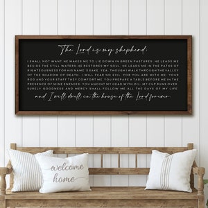 Decoración de pared con las Escrituras, letrero "El Señor es mi pastor", decoración de sala de estar, letrero con versículo bíblico, letrero del Salmo 23, fondo negro
