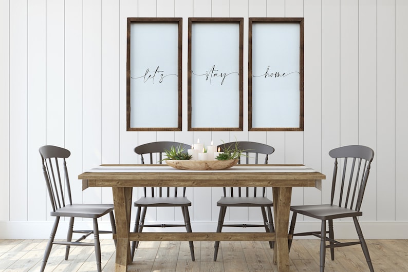 Lets Stay Home Wood Sign Set Living Room Wall Decor Home Wall Etsy