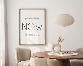 Minimalistischer Motivationsdruck: Gestern Jetzt Morgen, Schwarz-Weiß-Holzrahmen