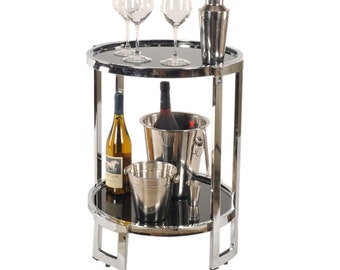 Round Serving Trolley Bar Cart Tray