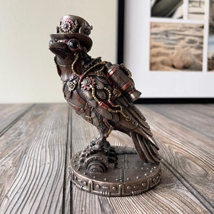 Industrial Style Steampunk Raven Statue With Rocket Propulsion