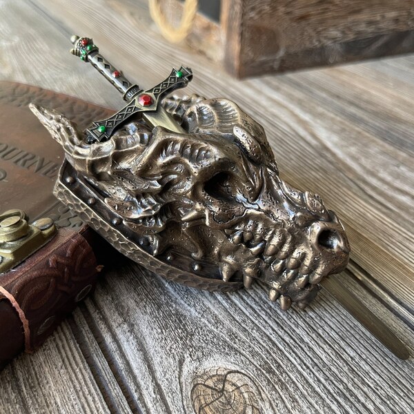 Dragon Head With Sword Letter Opener Wall Plaque