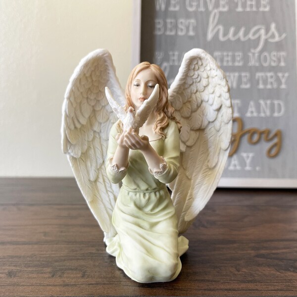 Hand Painted Angel With Dove Altar Gift