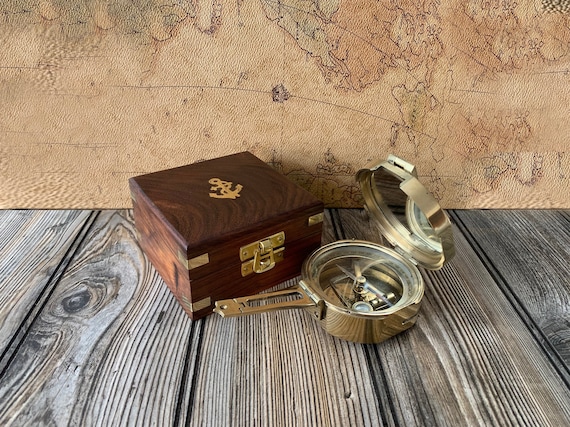 Brass Brunton Compass With Wooden Box Collectible Nautical Gift 