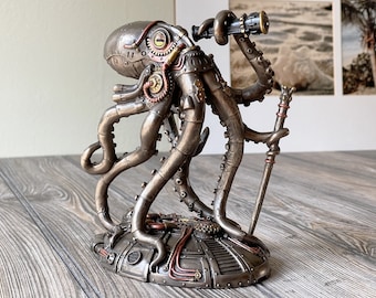 Steampunk Seabed Hiker Octopus Statue Decor