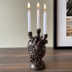 Handmade Steampunk Heart Triple Candle Holder