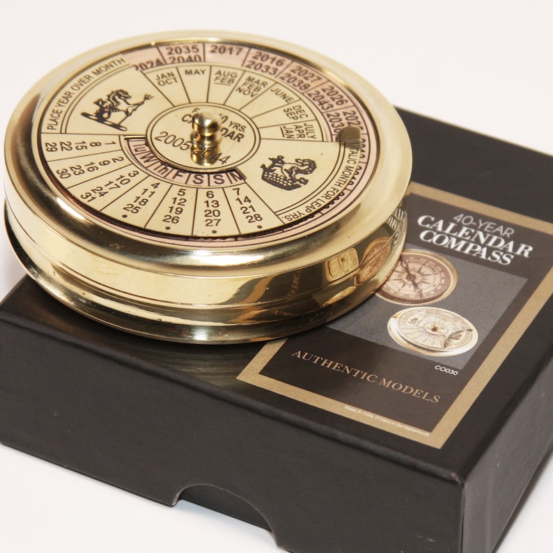 Nautical 40 Year Pocket Calendar Compass Etsy