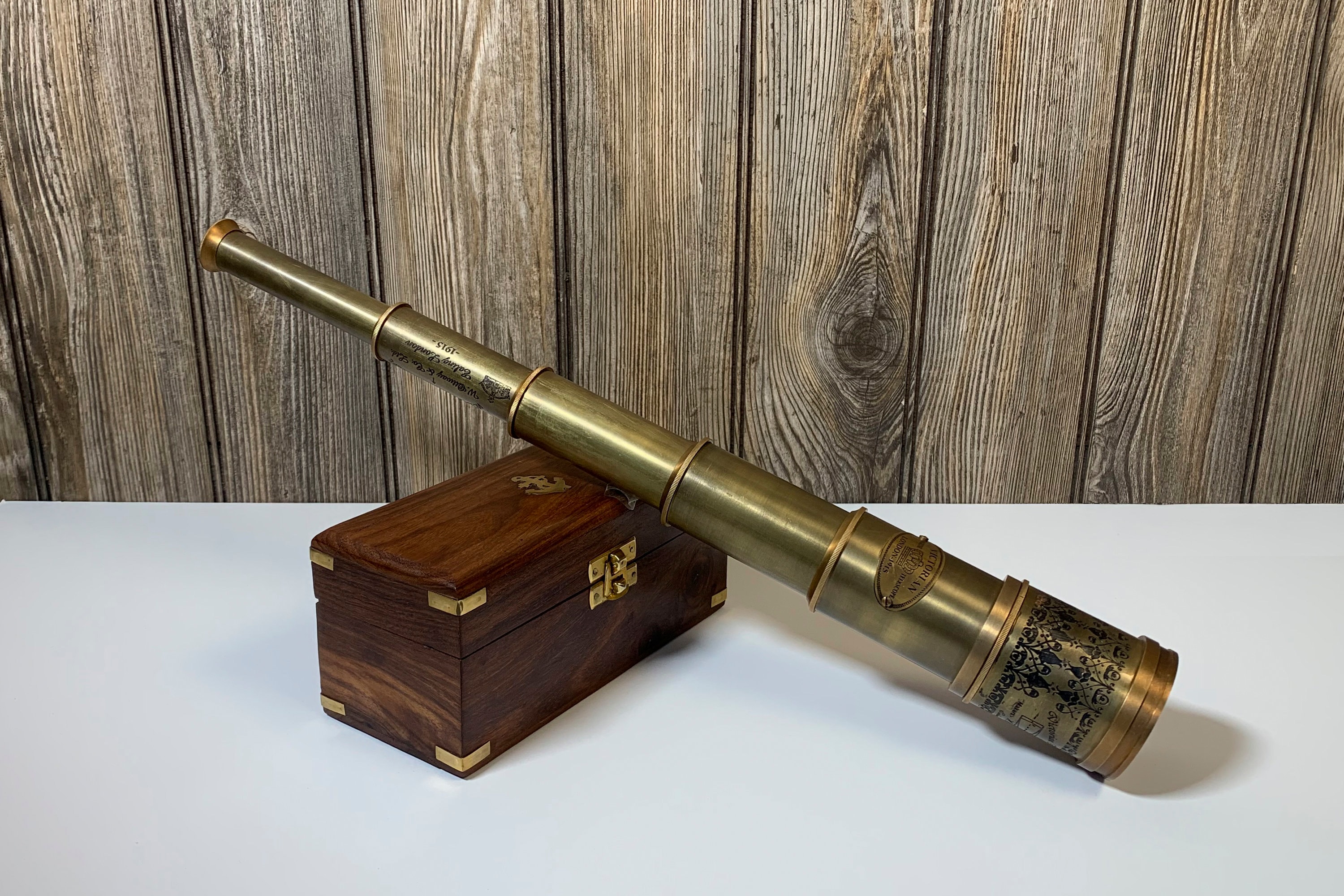 Vintage Victorian Nautical Marine Solid Brass Ship Telescope 18" With Wooden Box 