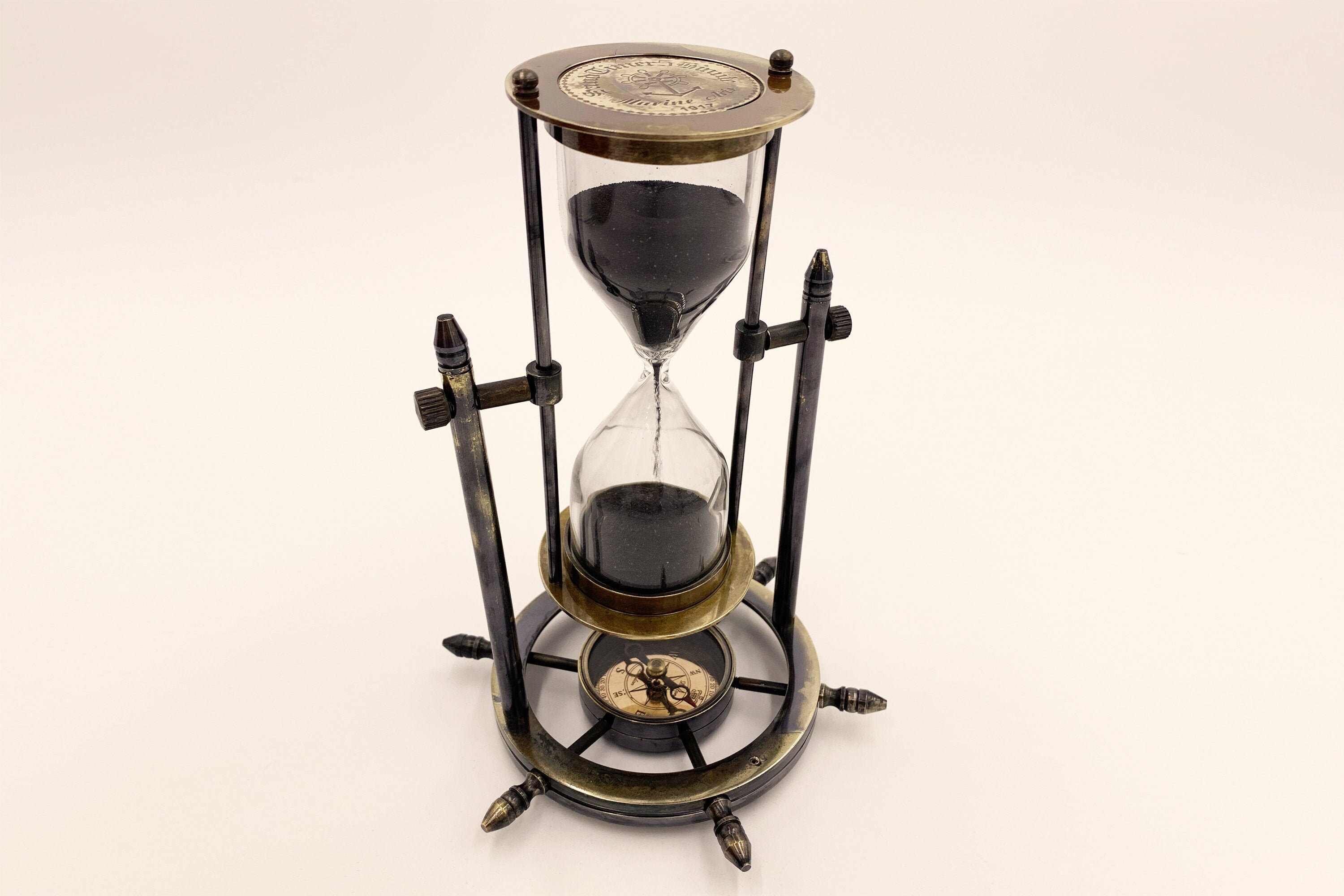 Vintage Nautical Sand Hourglass Compass Timer