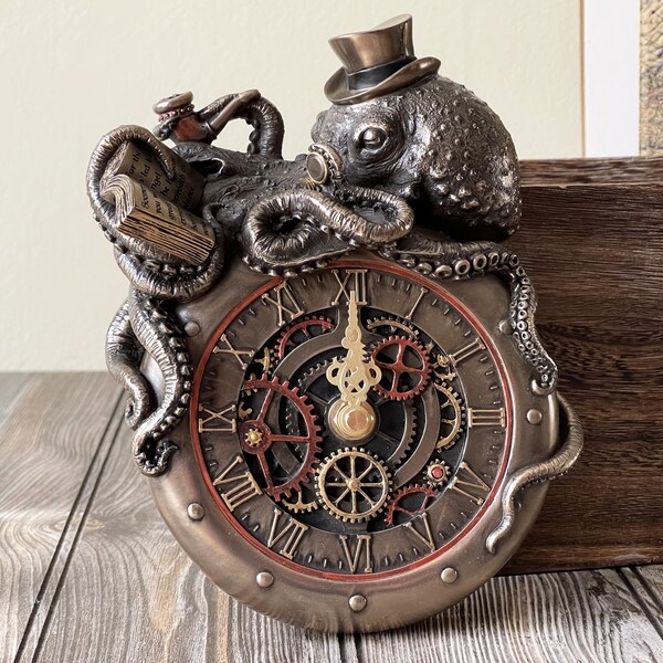 Horloge murale Steampunk Octopus faite à la main